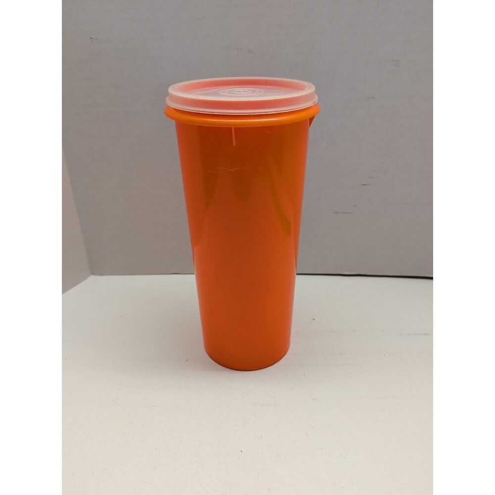 Vintage Orange Tupperware Tall Round Canister Pitcher #262 w/ Lid 32oz 1...